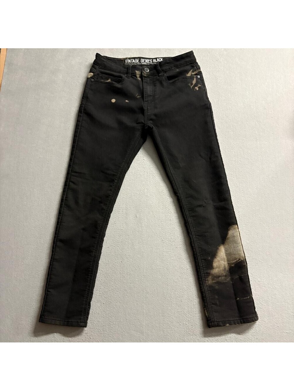 Vintage Genes Black Slim Fit Bleach Splatter Jeans Mens 30x30 Cotton Blend